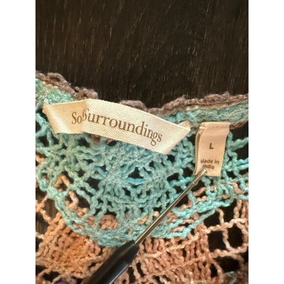 Soft Surroundings Aqua Multi Chevron Earthy Crochet Knit Tunic Top Size L - Picture 5 of 9